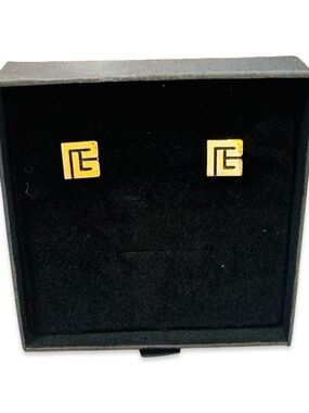 Balmain Gold Square Logo Stud Earrings